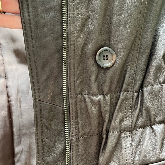 NWOT Danier Brown Leather Jacket Moto 80s Y2K High Collar Cinched Waist - Picture 17 of 17